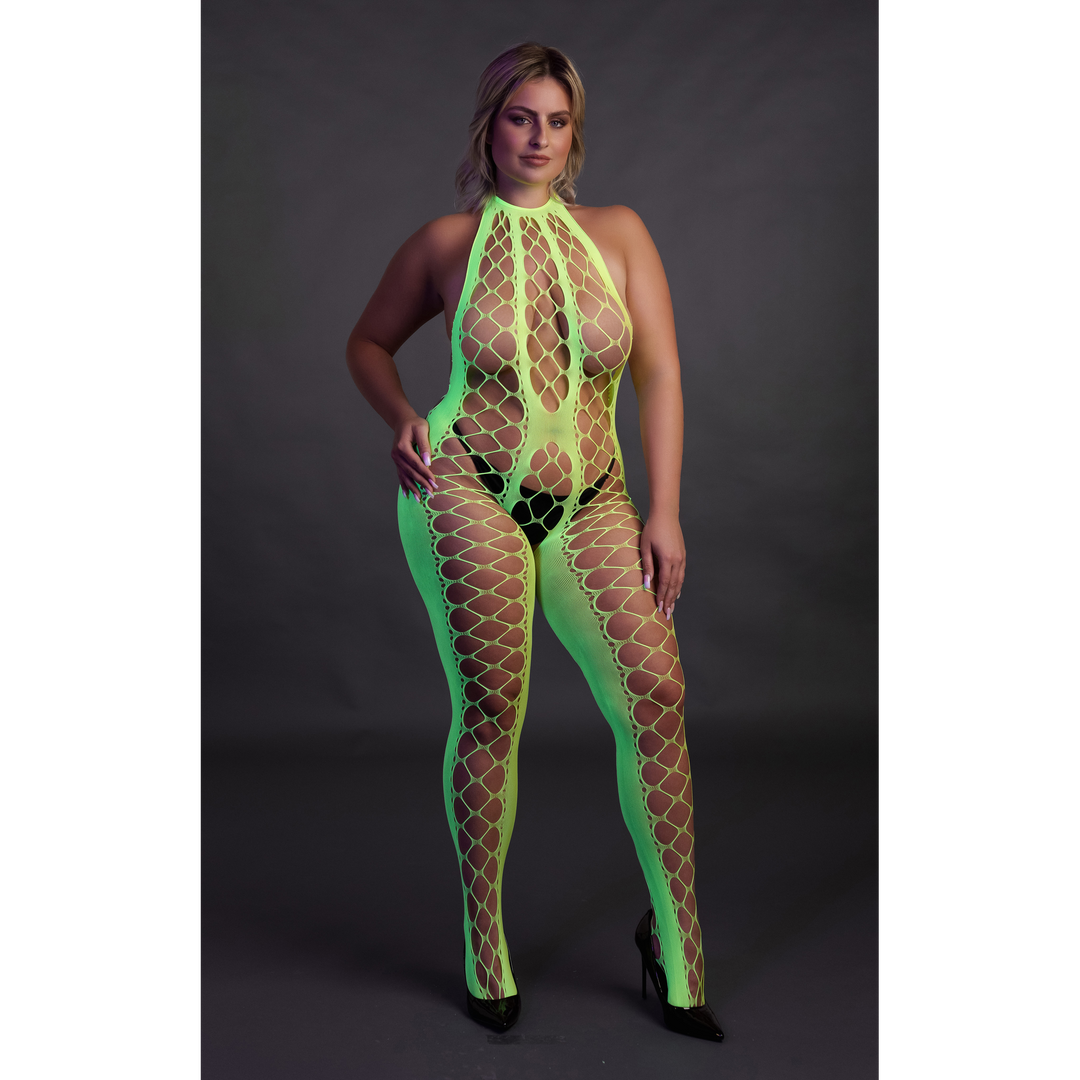 Bodystocking met Halterneck – Plus Size – Neon Groen