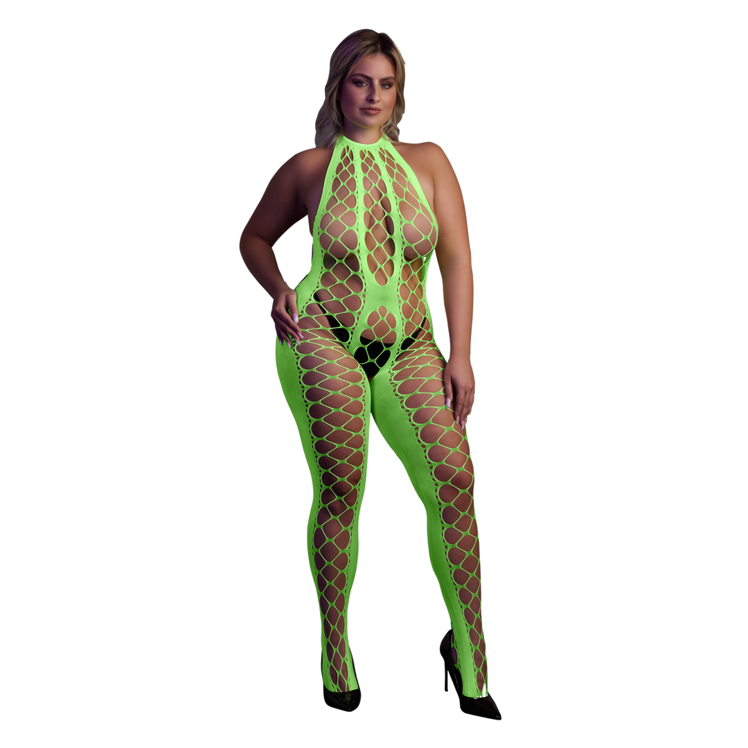 Bodystocking met Halterneck – Plus Size – Neon Groen