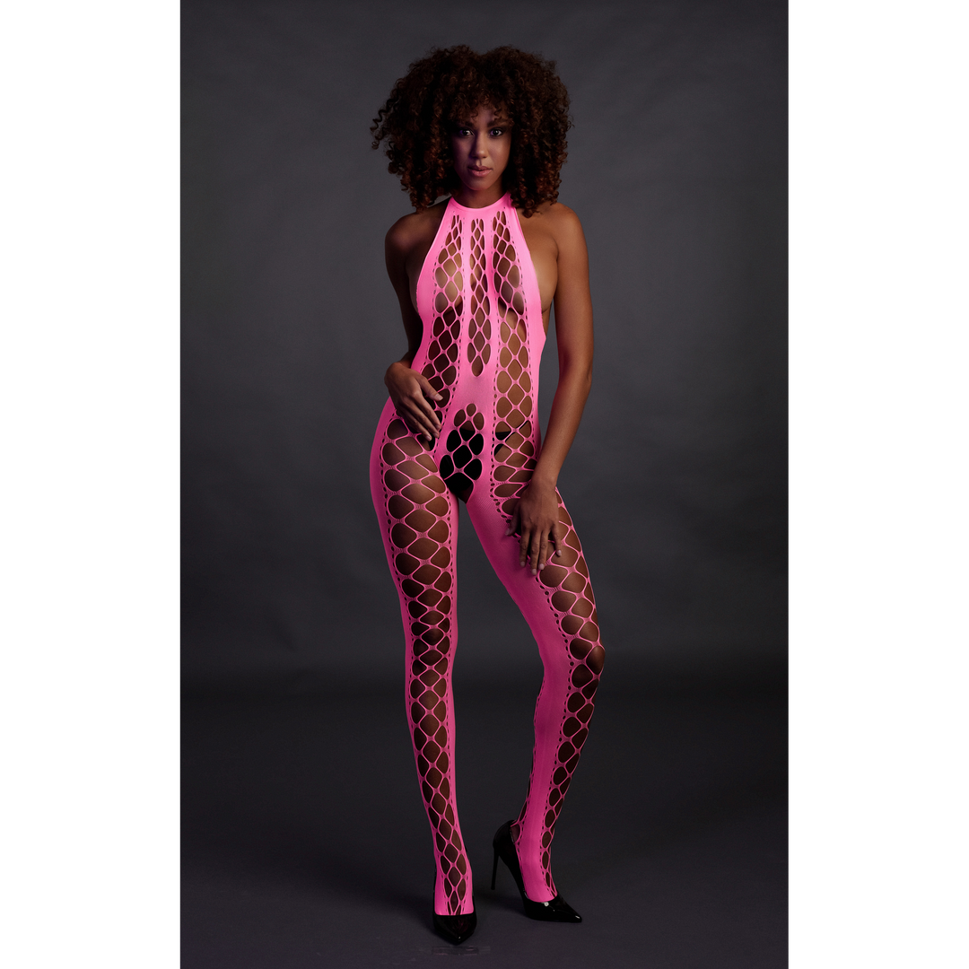 Bodystocking met Halterneck – One Size – Neon Pink
