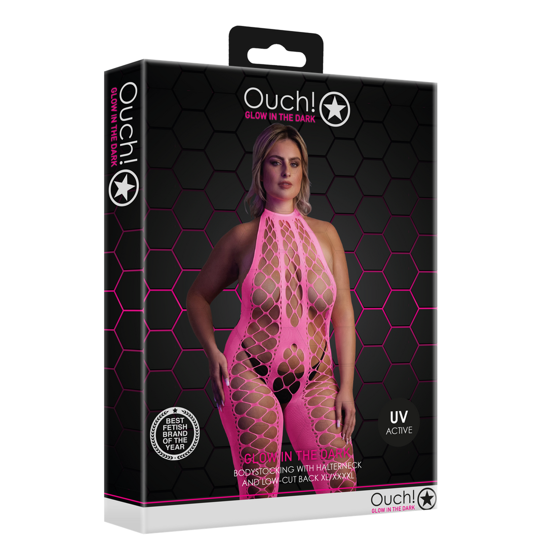 Bodystocking met Halterneck – Plus Size – Neon Roze