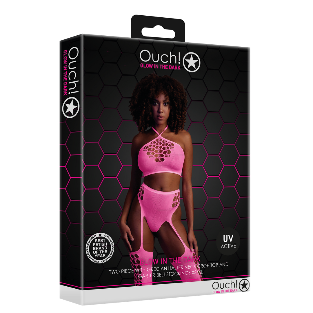 Twee-delige set met crop top en kousen – Één maat – Neonroze