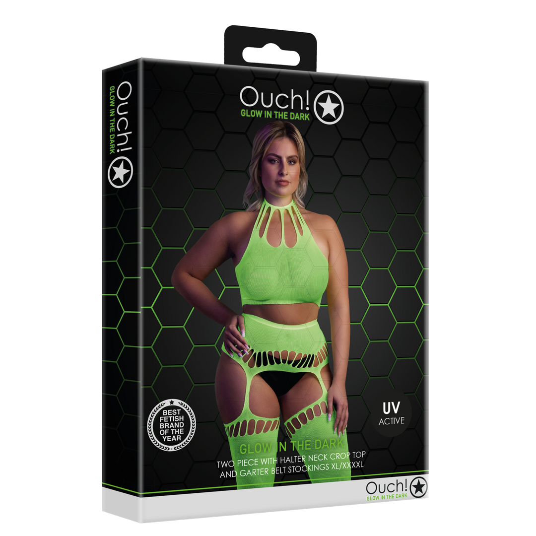 Twee Delige Set met Crop Top en Kousen – Plus Size – Neon Groen