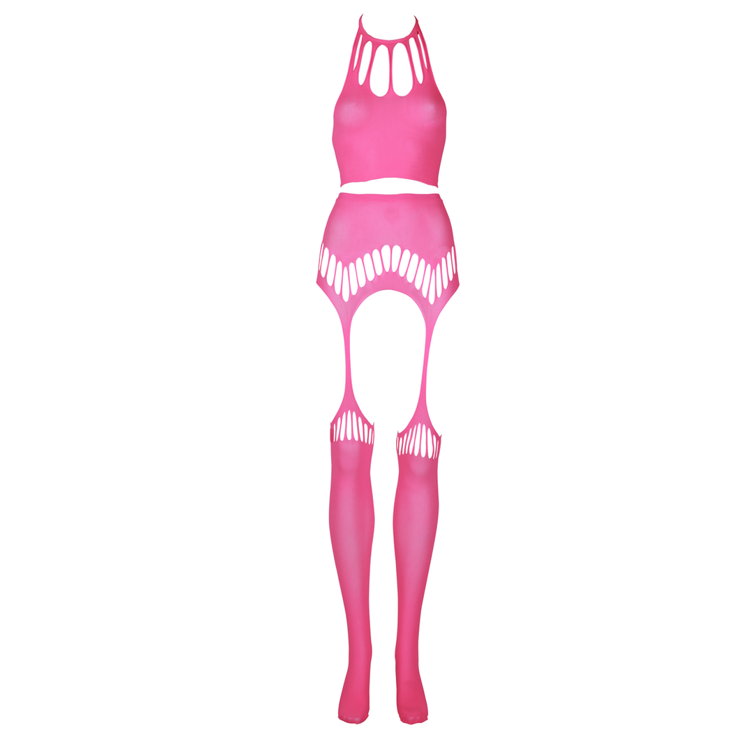 Twee Delige Set met Crop Top en Kousen – One Size – Neon Roze