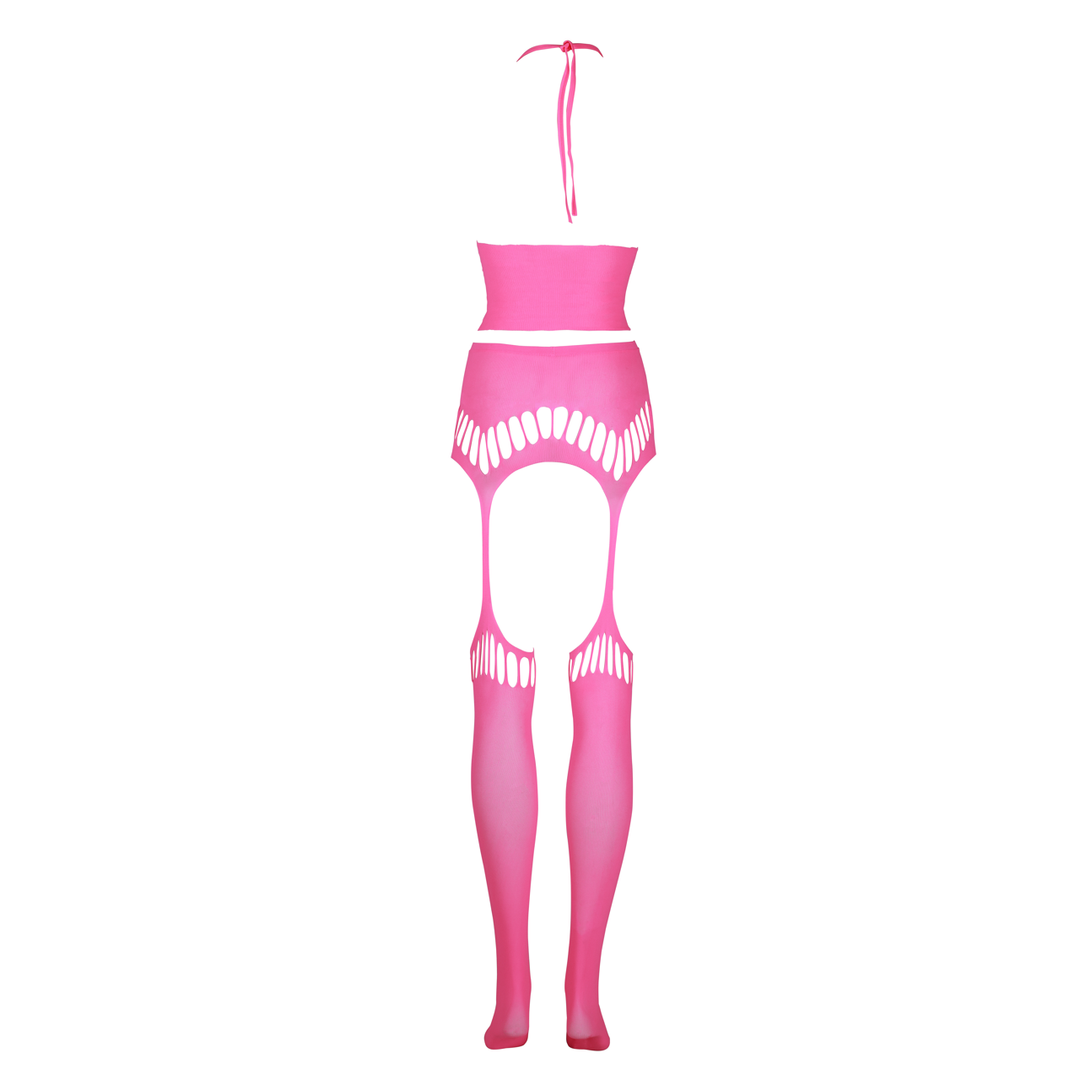 Twee Delige Set met Crop Top en Kousen – One Size – Neon Roze