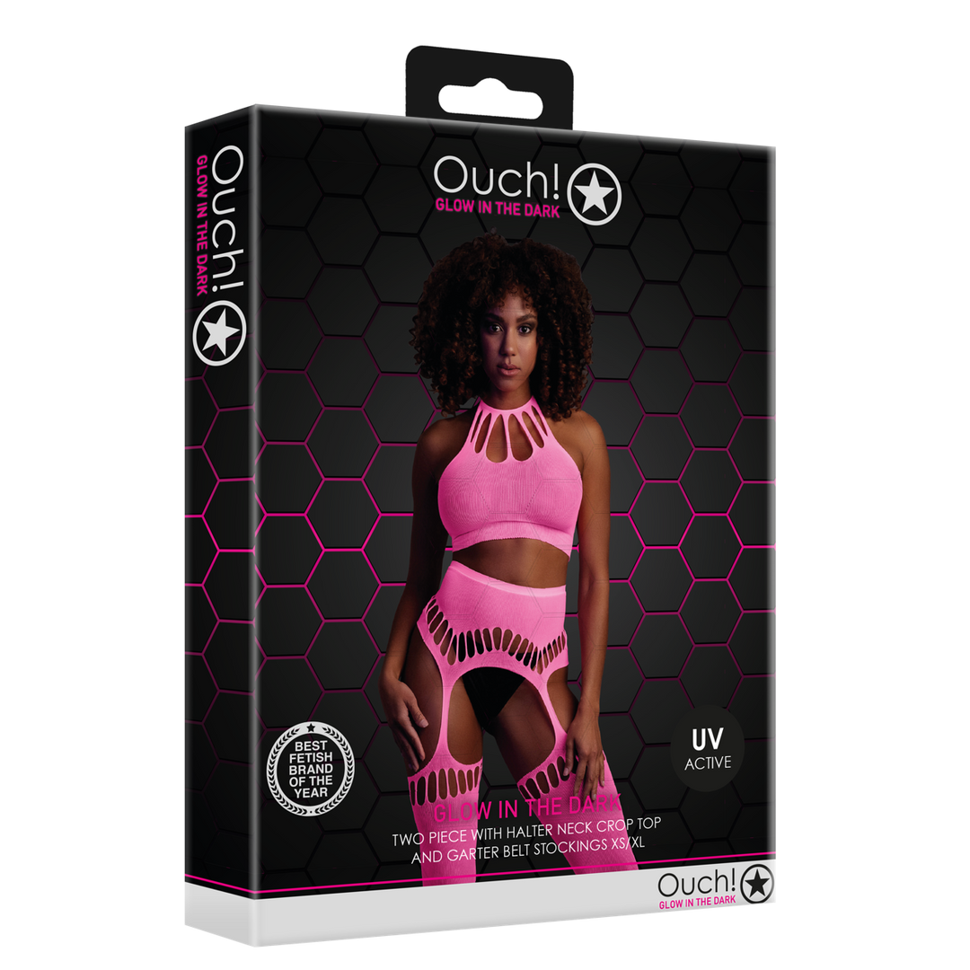 Twee Delige Set met Crop Top en Kousen – One Size – Neon Roze