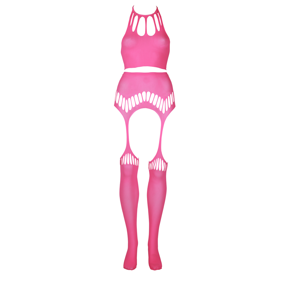 Twee-delige set met crop top en kousen – Plus Size – Neon Roze
