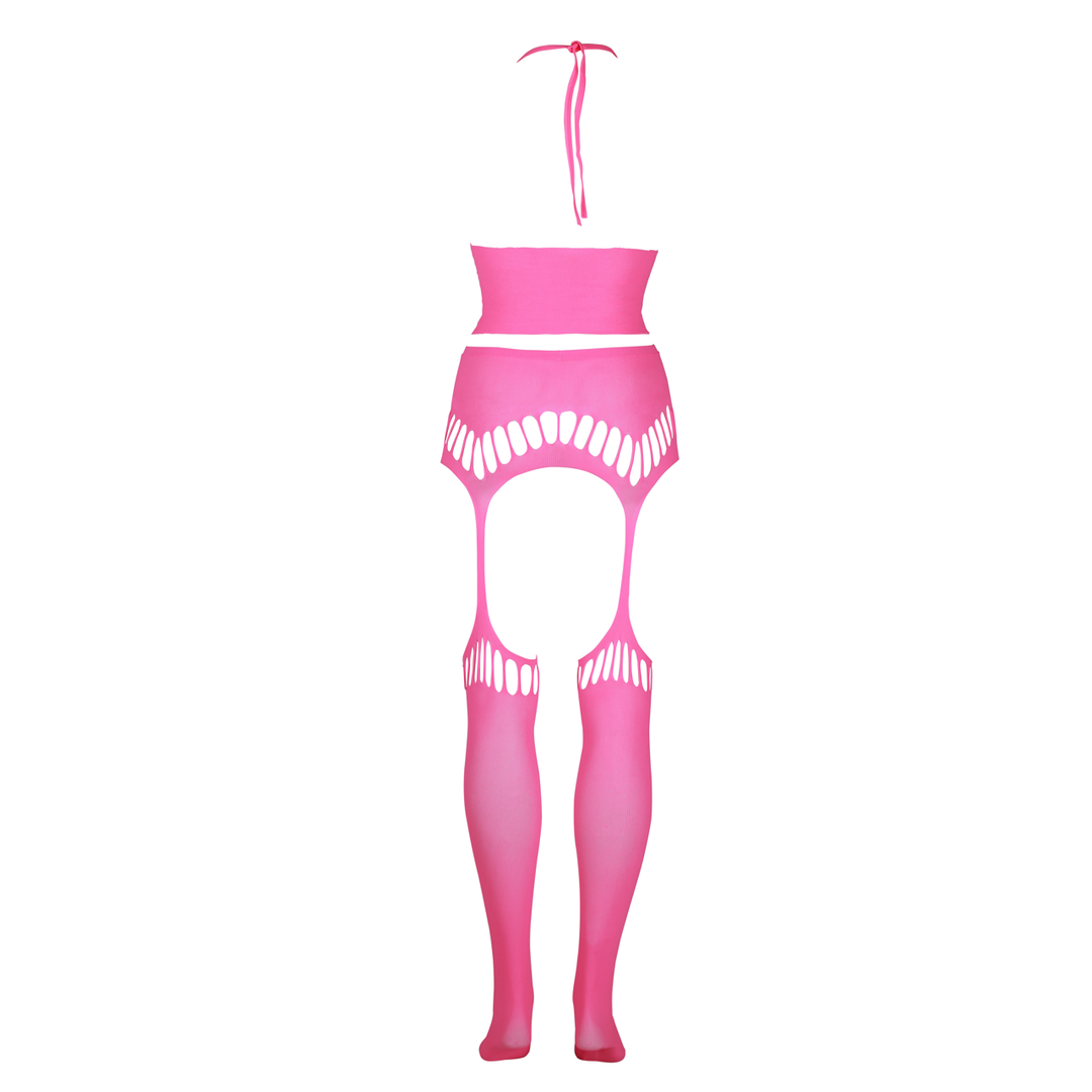 Twee-delige set met crop top en kousen – Plus Size – Neon Roze