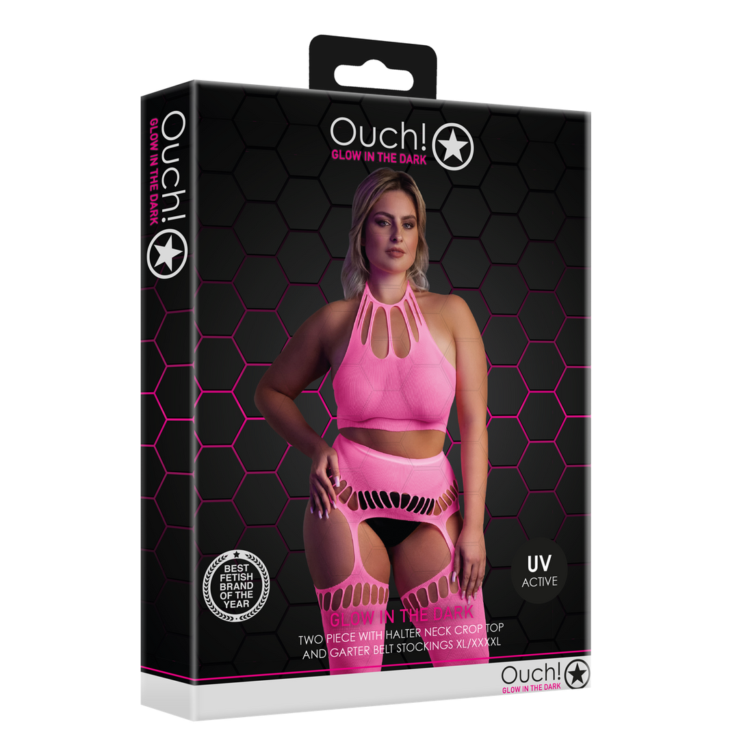 Twee-delige set met crop top en kousen – Plus Size – Neon Roze
