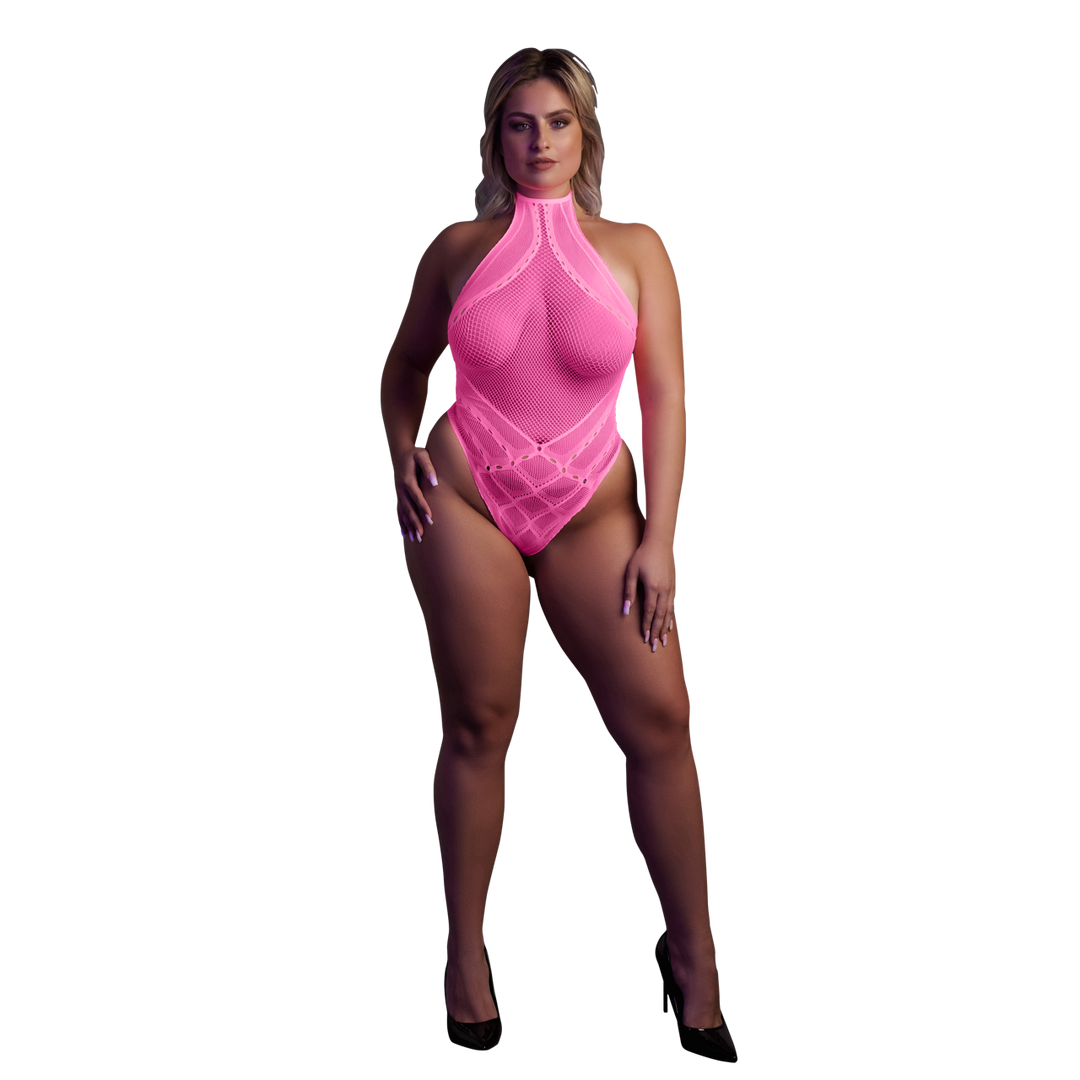Body met Halternek – Plus Size – Neon Roze
