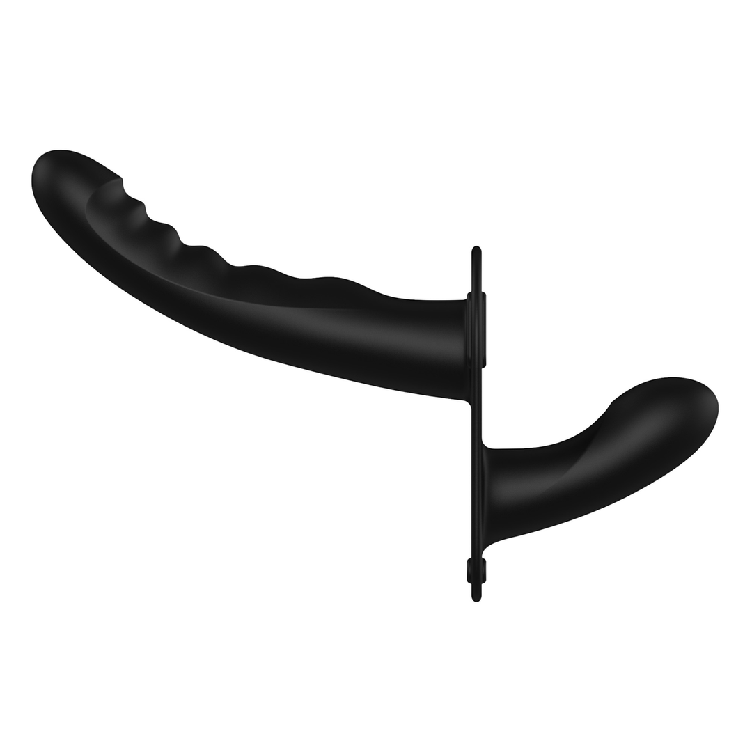 Dubbele Siliconen Geribbelde Strap-On – Verstelbaar – Zwart