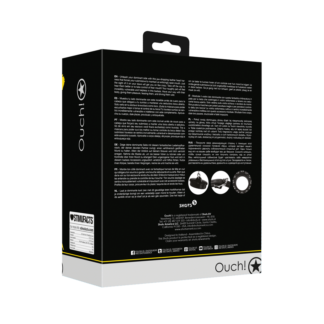 Open Mouth Gag Hoofdharnas met Plug Stopper – Zwart