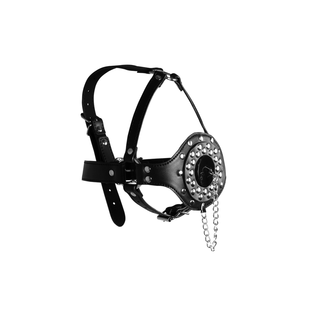 Open Mouth Gag Hoofdharnas met Plug Stopper – Zwart