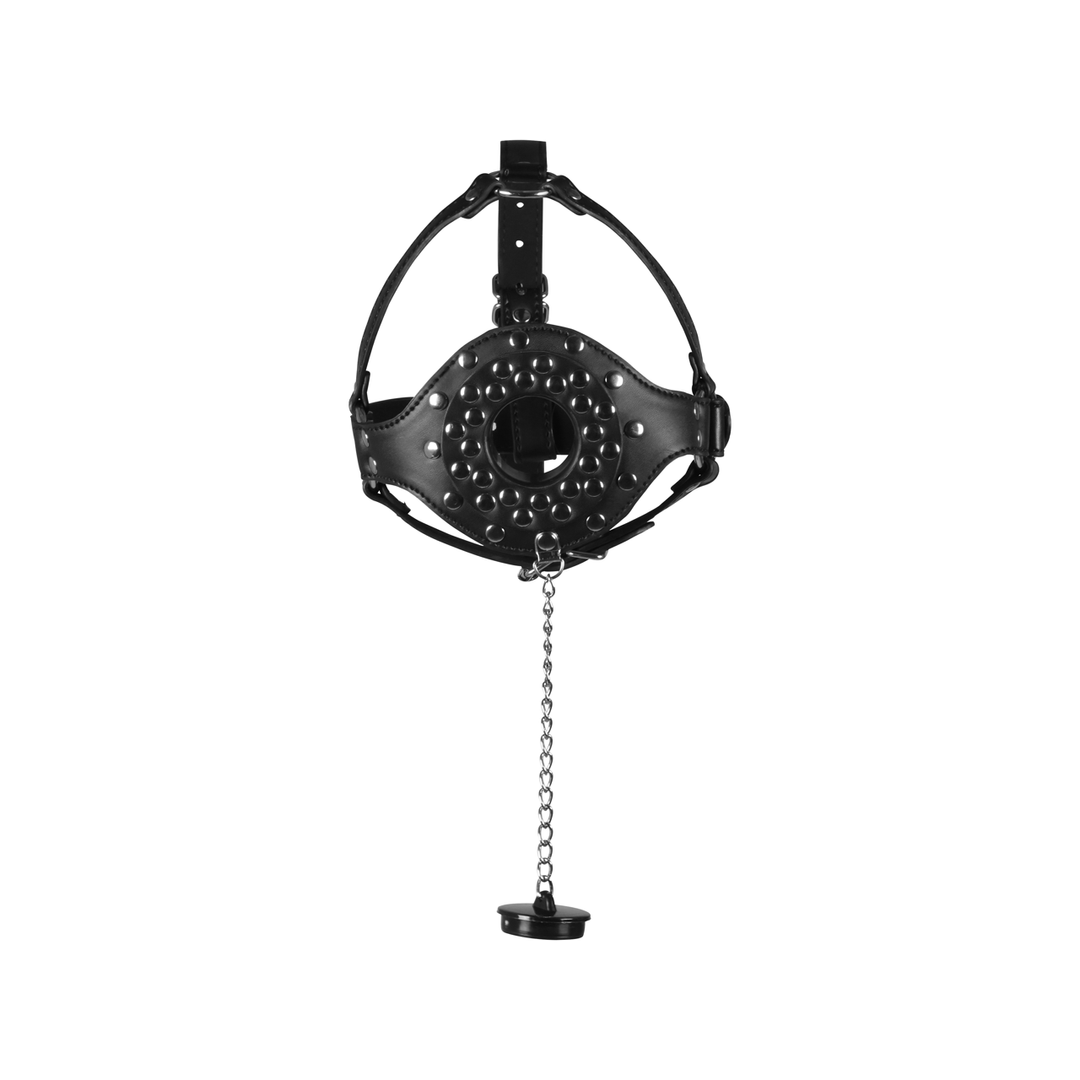 Open Mouth Gag Hoofdharnas met Plug Stopper – Zwart