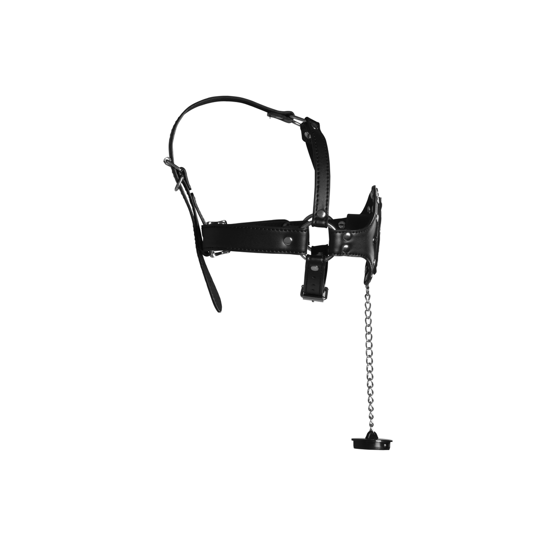 Open Mouth Gag Hoofdharnas met Plug Stopper – Zwart