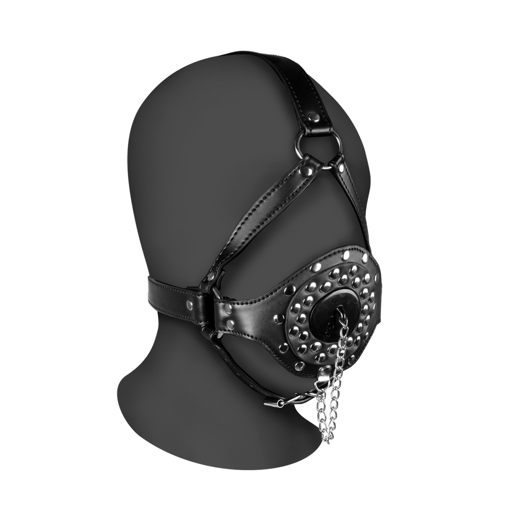 Open Mouth Gag Hoofdharnas met Plug Stopper – Zwart