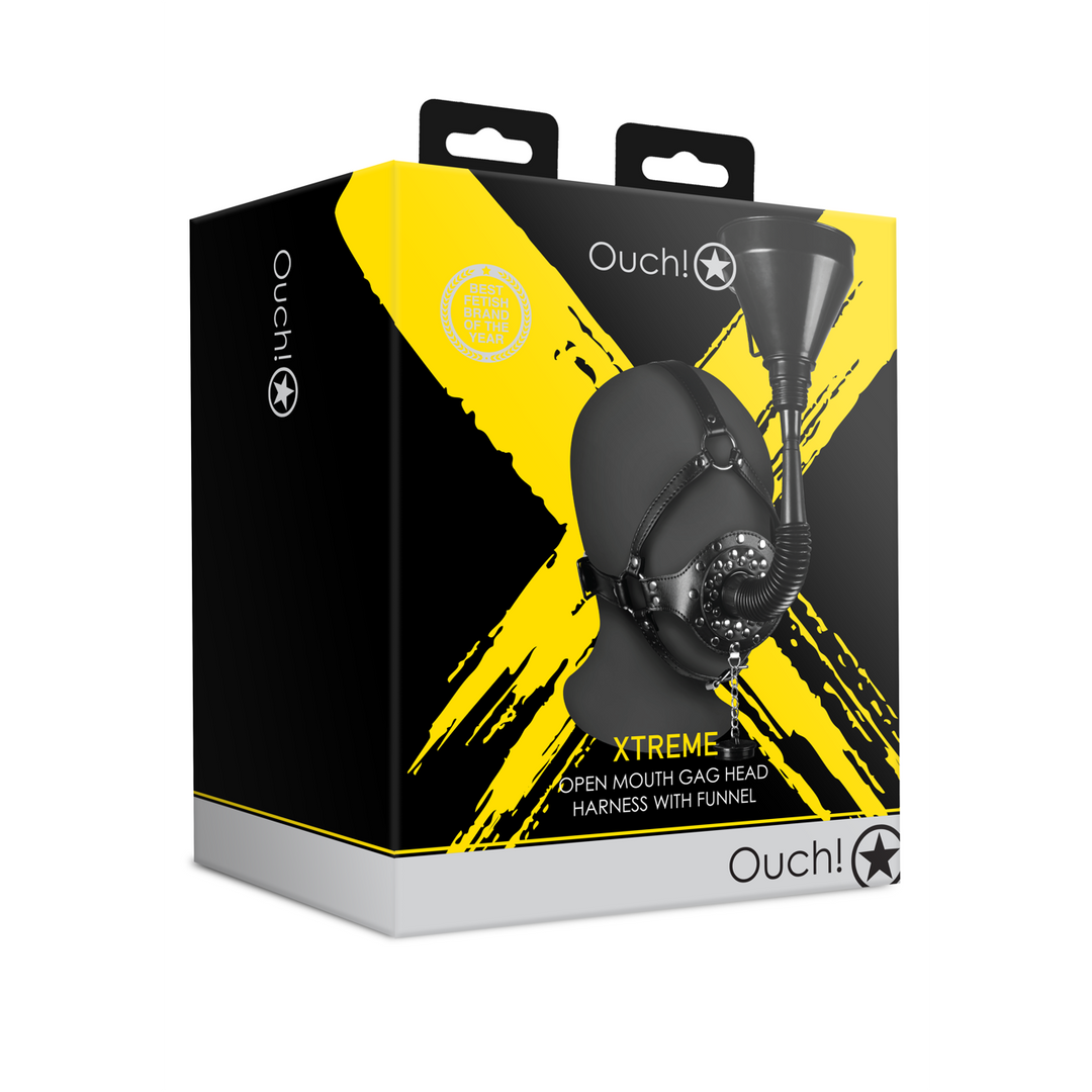 Open Mouth Gag Hoofdband met Trechter – Zwart