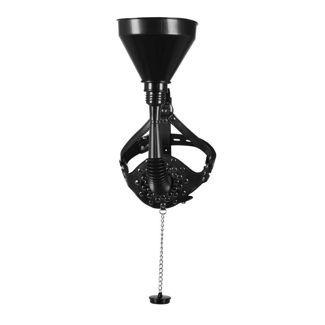 Open Mouth Gag Hoofdband met Trechter – Zwart