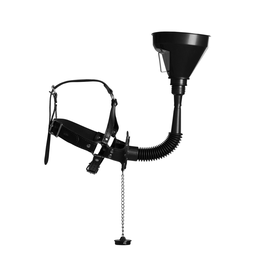 Open Mouth Gag Hoofdband met Trechter – Zwart