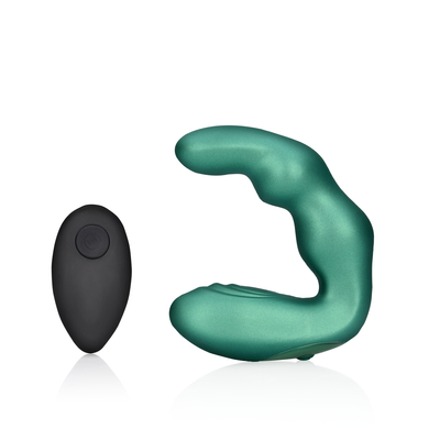 Bent Vibrating Prostate Massager met Afstandsbediening - Metallic Groen Bent Vibrating Prostate Massager met Afstandsbediening - Metallic Groen
