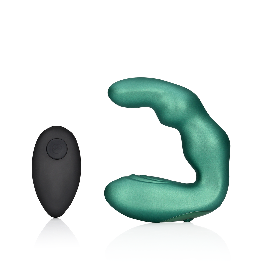 Bent Vibrating Prostate Massager met Afstandsbediening – Metallic Groen