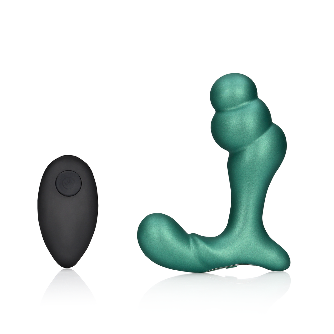 Gestapelde Vibrerende Prostaatmassager met Afstandsbediening – Metallic Groen