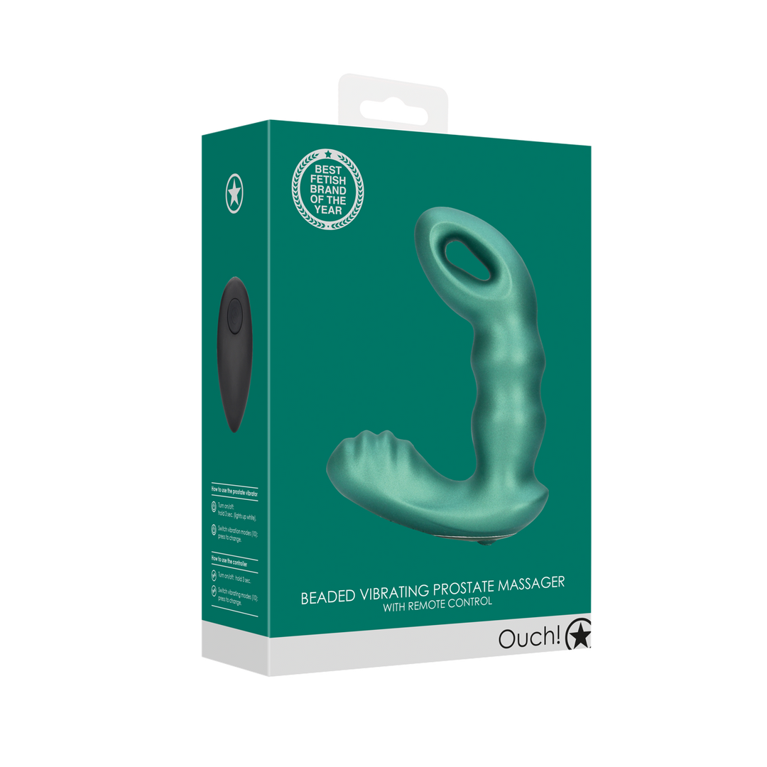 Kralen Vibrerende Prostaat Massager met Afstandsbediening – Metallic Groen