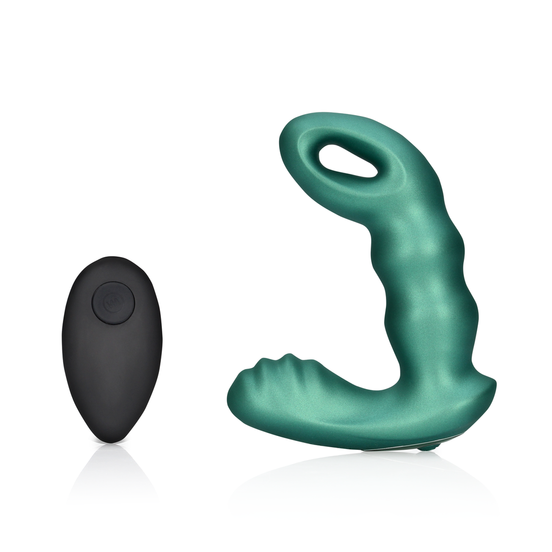 Kralen Vibrerende Prostaat Massager met Afstandsbediening – Metallic Groen