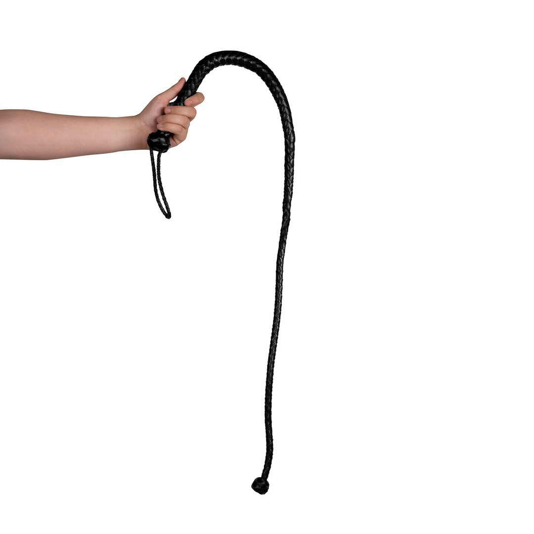 PU leren zweep met knoopdetail – Zwart