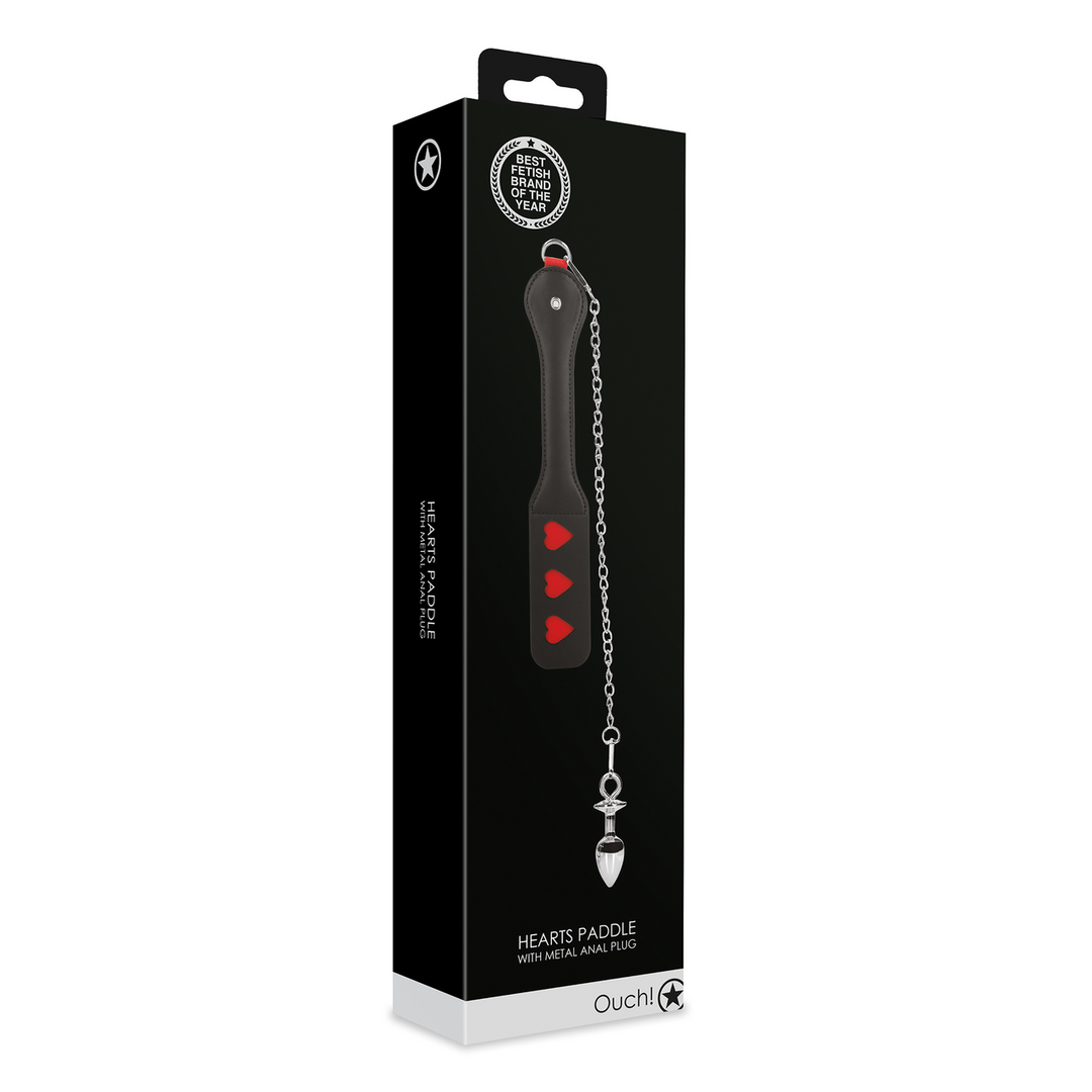 Harten Paddle met Metalen Anaal Plug – Zwart
