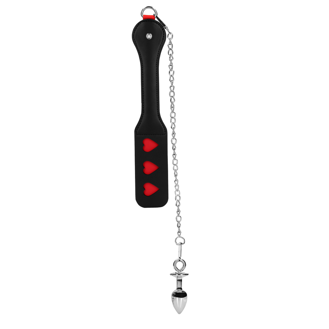 Harten Paddle met Metalen Anaal Plug – Zwart