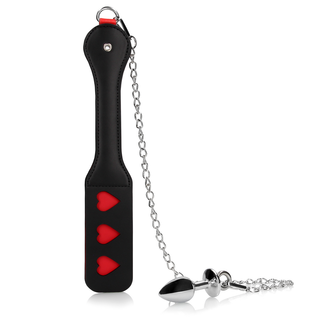 Harten Paddle met Metalen Anaal Plug – Zwart