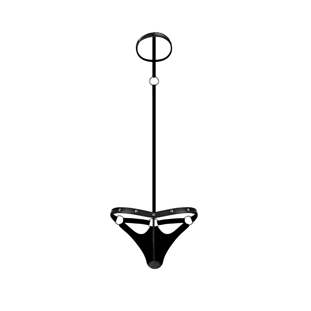 Tormentor – One Piece Choker G-String met Contour Peek-a-Boo Pouch – S/M – Zwart