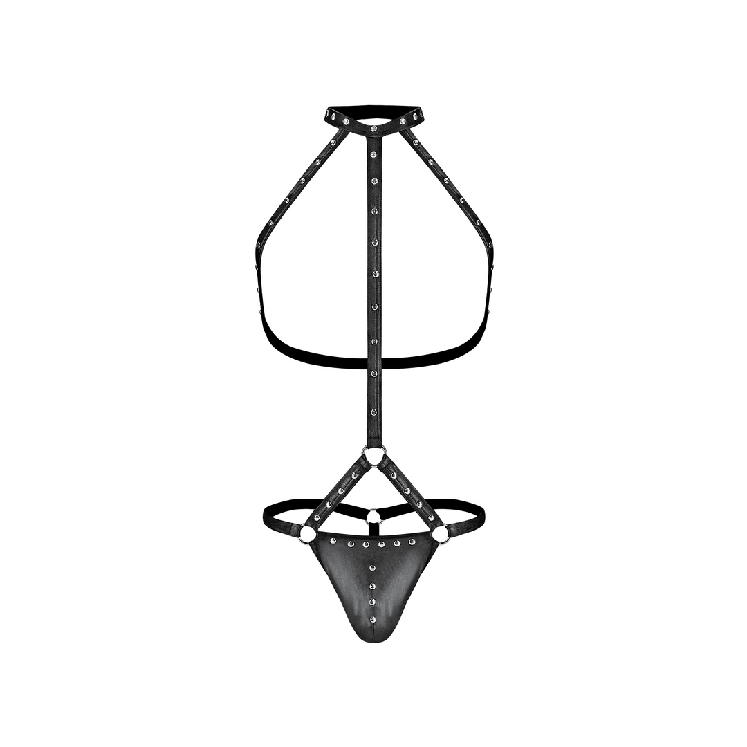 Gladiator – Tanga Bevestigd aan Harnas met Choker – L/XL – Zwart
