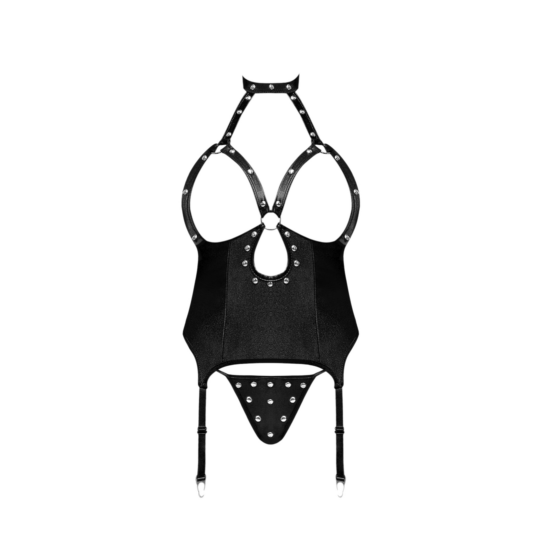 Mistress – Sexy Imitation Leather Corset and G-String with Studs – 2X