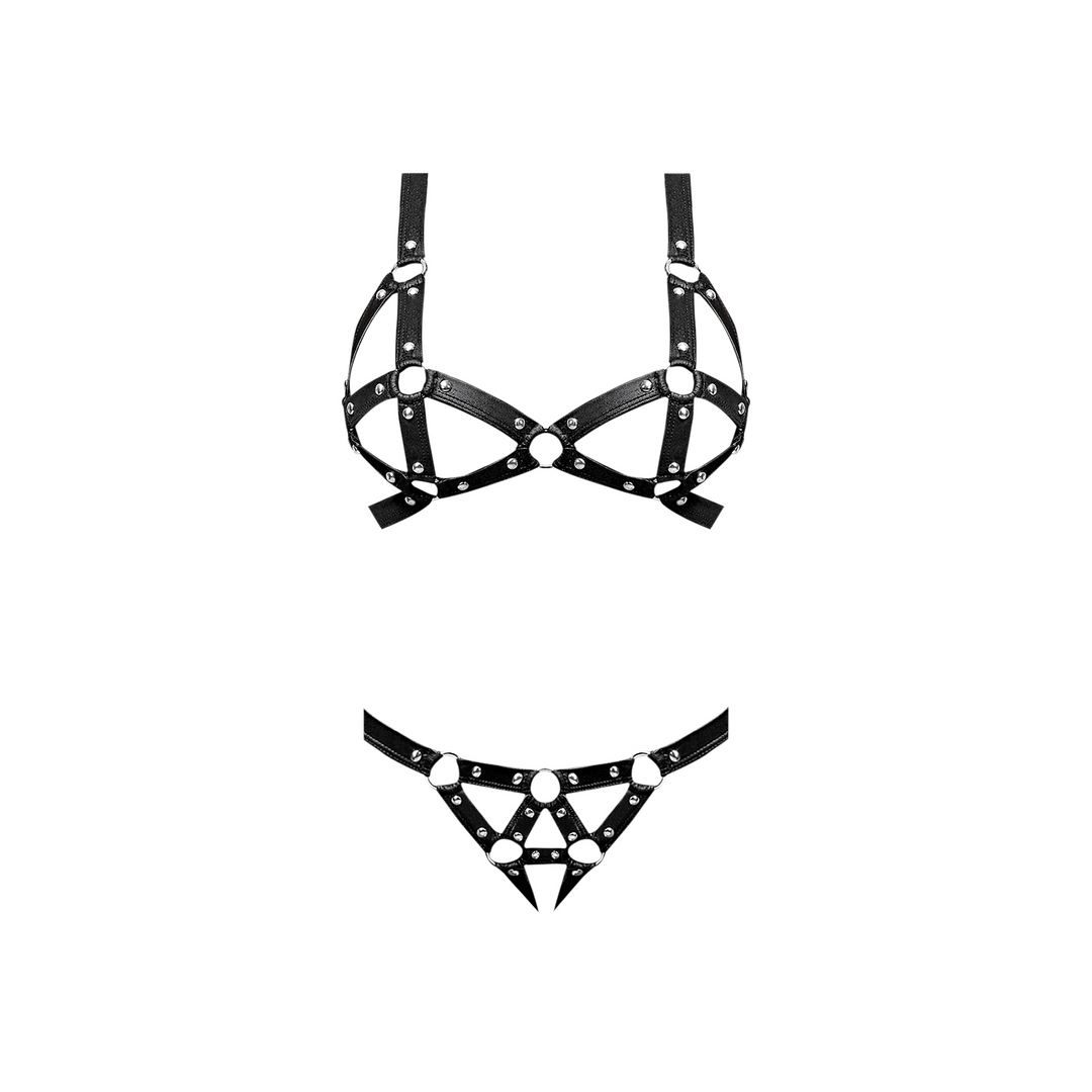 Concordia – Sexy Imitatie Leren Bh en Slip met Studs – L/XL