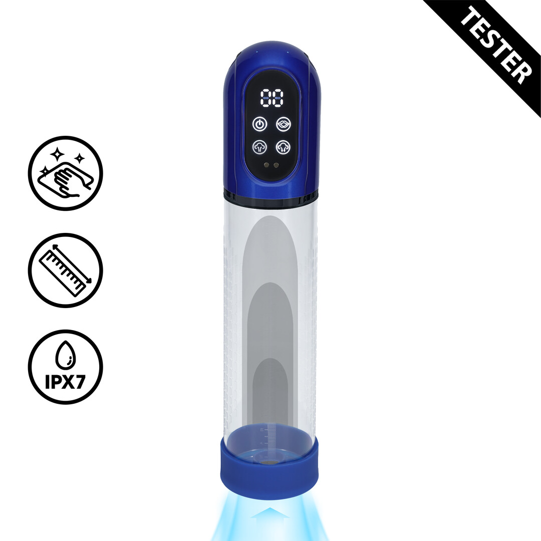 Engage – Automatische Waterdichte Penis Pomp en Masturbator – Metallic Blauw – Tester