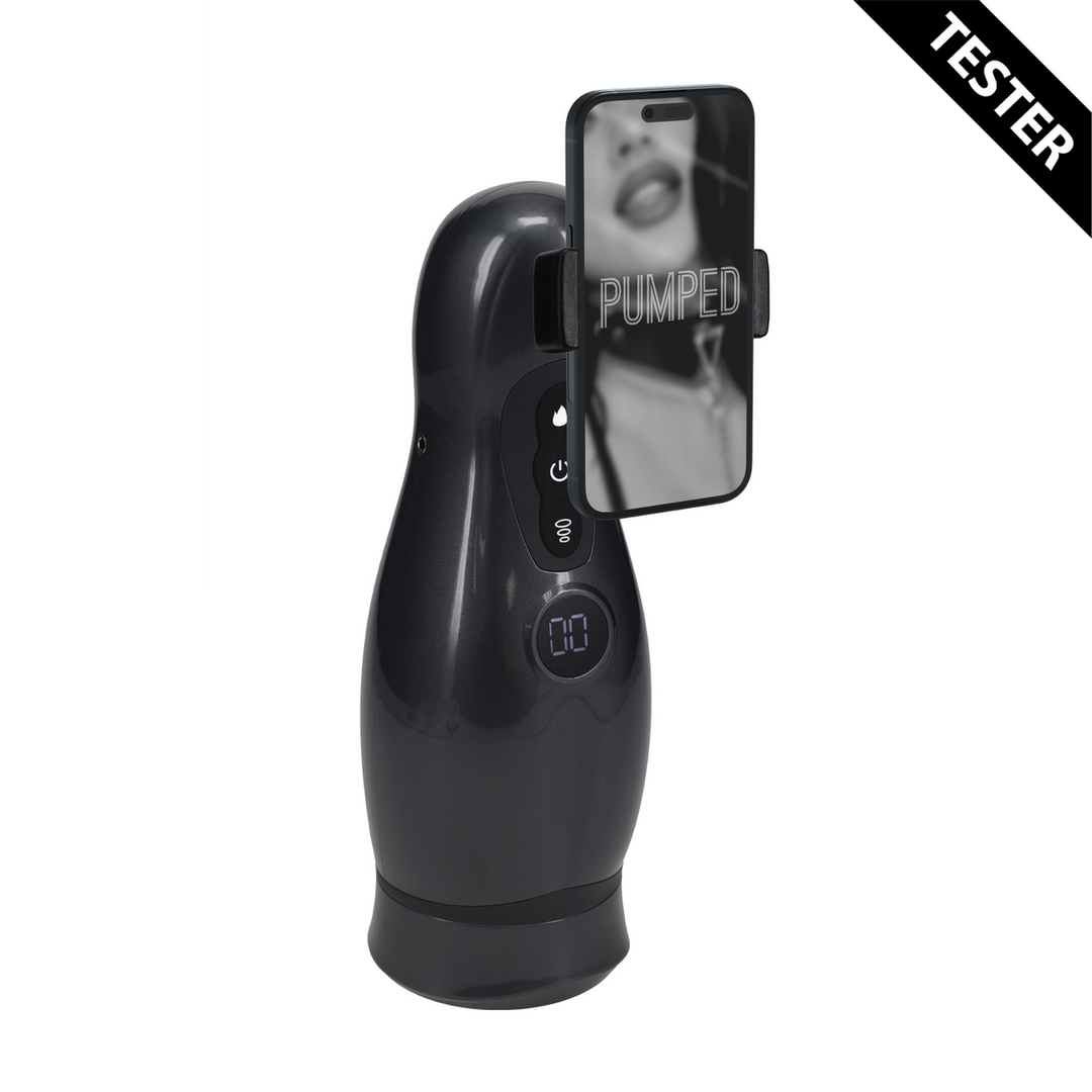 Virtuo – Suction and Vibration Masturbator Pump with Phone Attachment – Gun Metal – Tester
