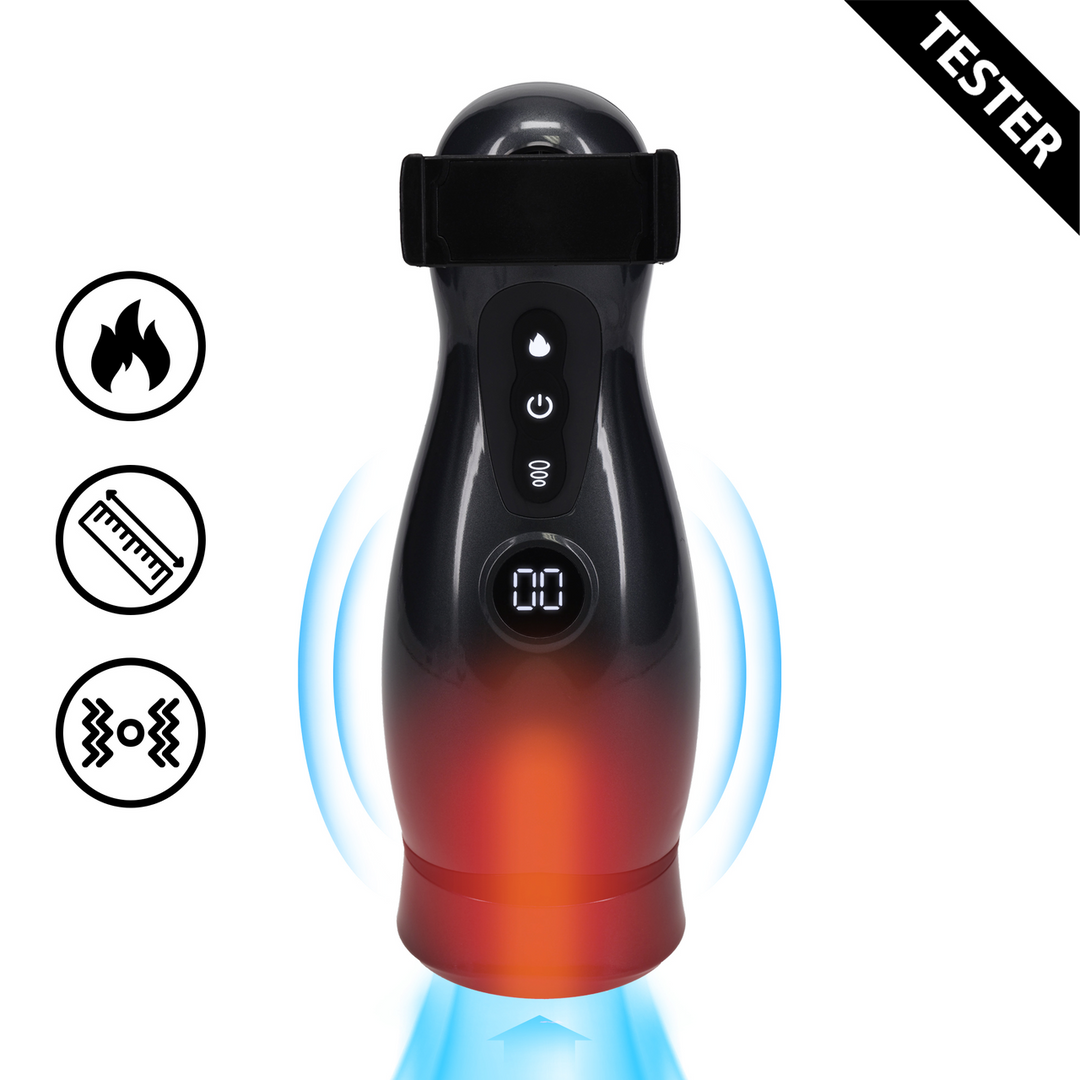 Virtuo – Suction and Vibration Masturbator Pump with Phone Attachment – Gun Metal – Tester