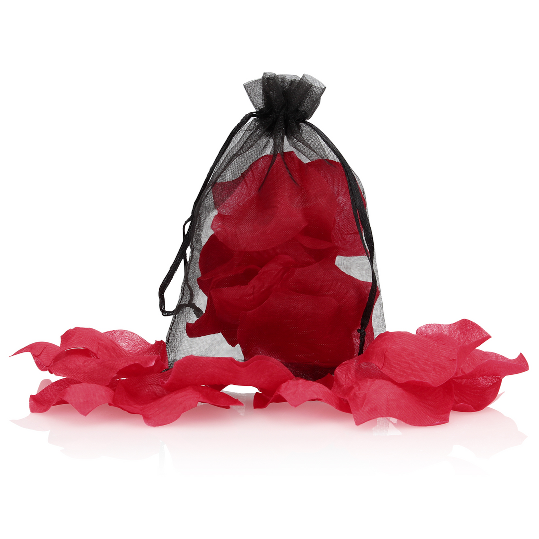 Rozenblaadjes in Organza Zak – Wijnrood