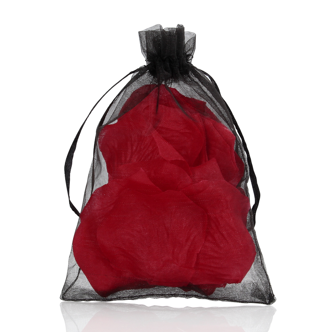 Rozenblaadjes in Organza Zak – Wijnrood
