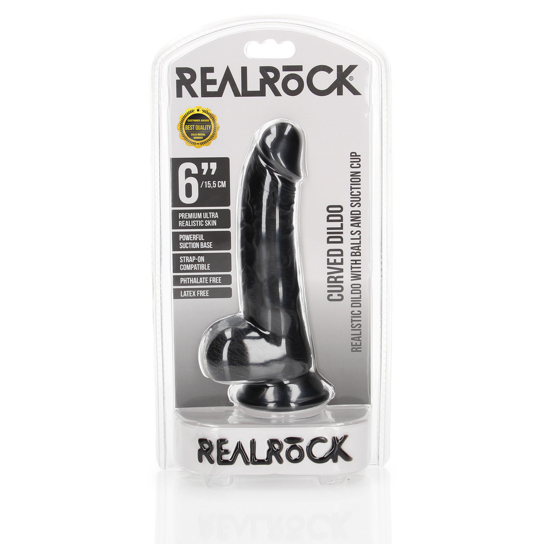 Gebogen Realistische Dildo met Ballen en Zuignap – 6 / 15,5 cm