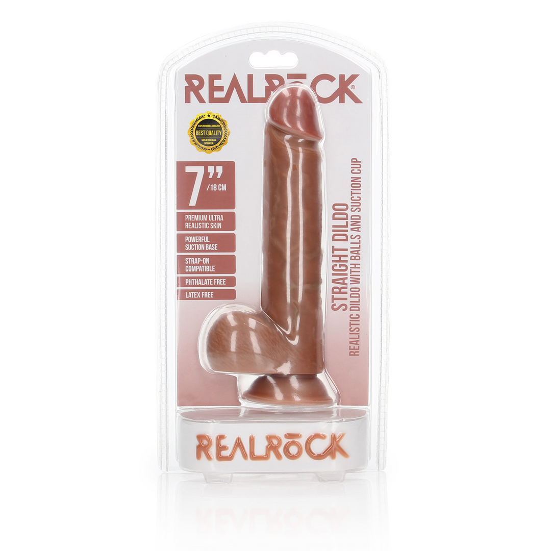 Rechtdoor Realistische Dildo met Ballen en Zuignap – 7 / 18 cm