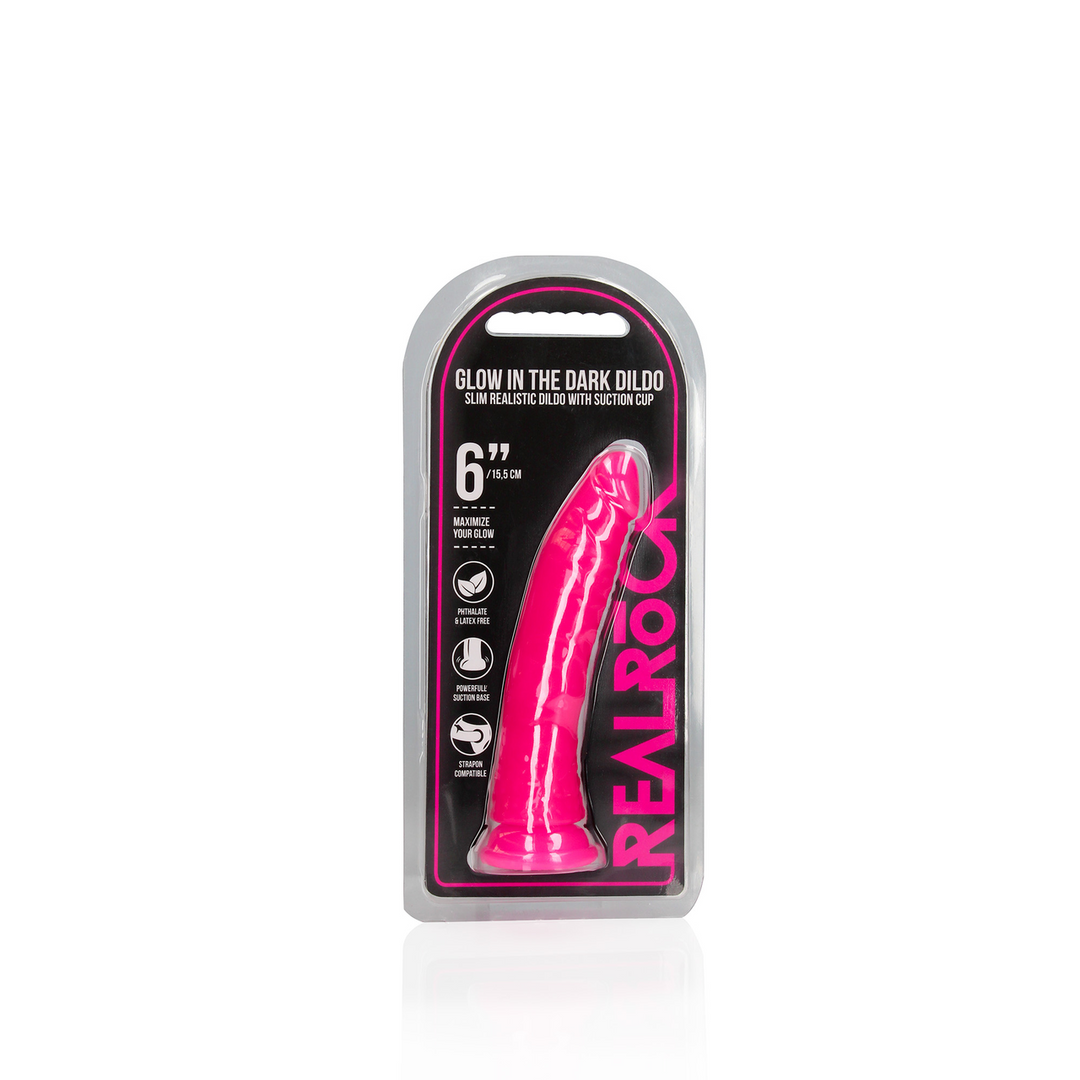 Slim Realistic Dildo met Zuignap – Glow in the Dark – 6” / 15,5 cm