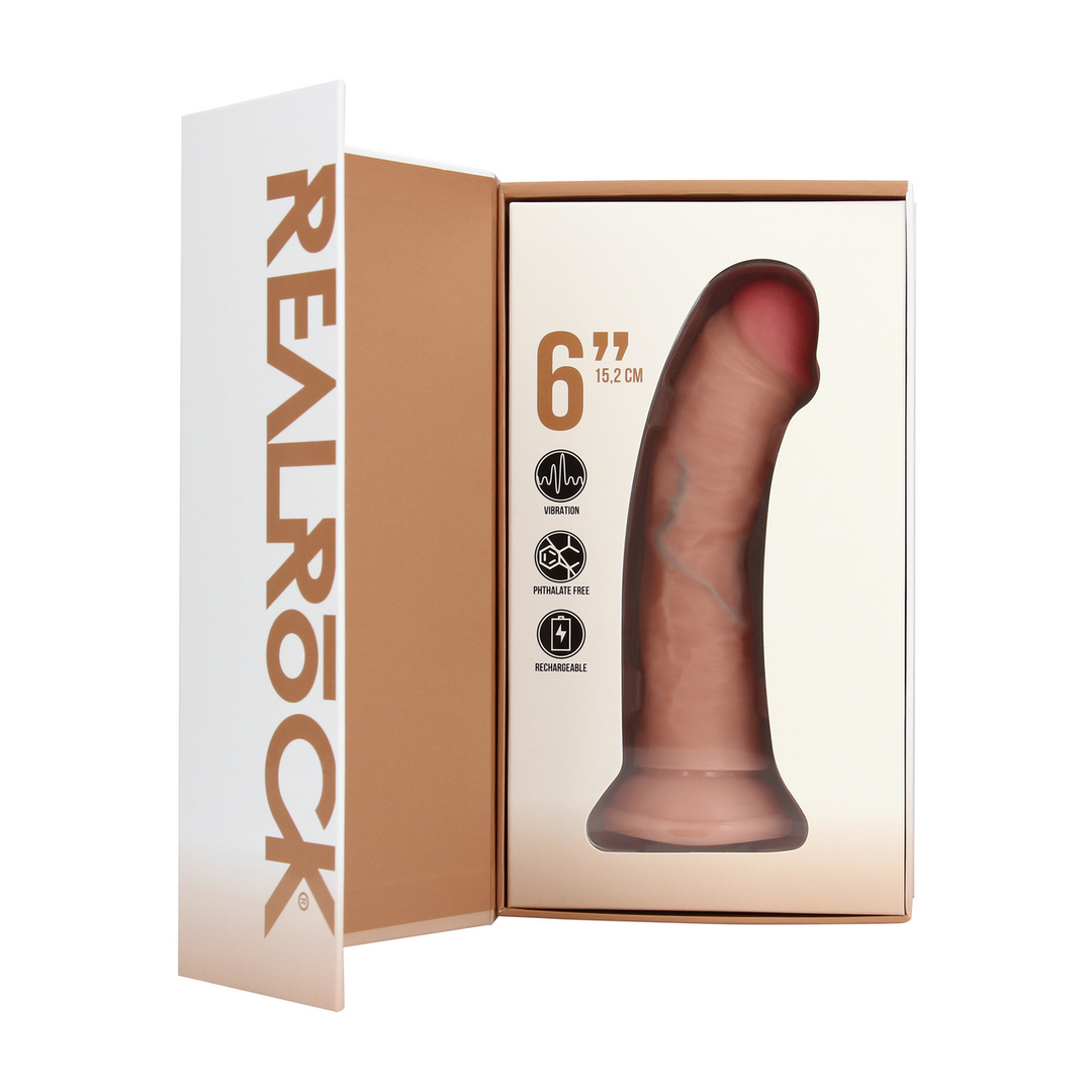 Vibrerende Regelmatige Gebogen Dildo – 6 / 15,5 cm – Vlees