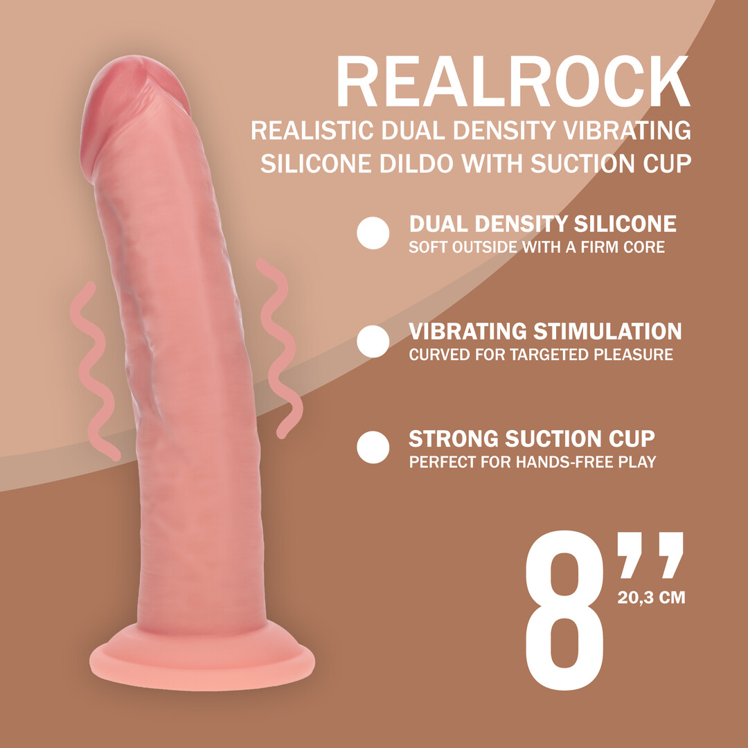 Dual Density Silicone Gebogen Realistische Vibrerende Dildo met Zuignap – 8 / 20,3 cm – Vlees