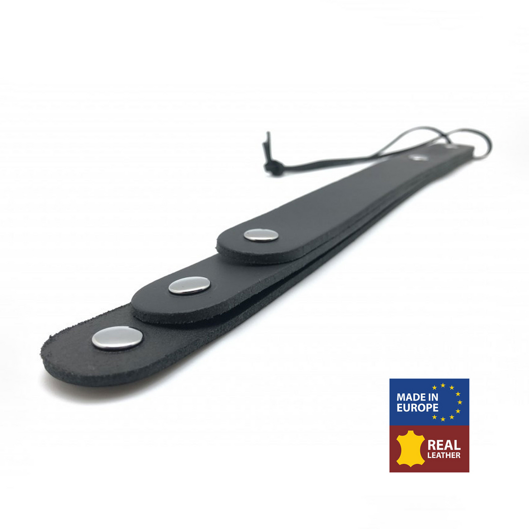 Ādas lāpstiņa ar 3 siksnām - 39,5 cm - Melna