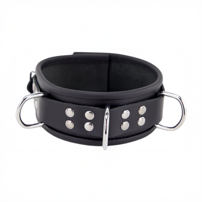 Leren Ketting 3 D Ringen - Zwart