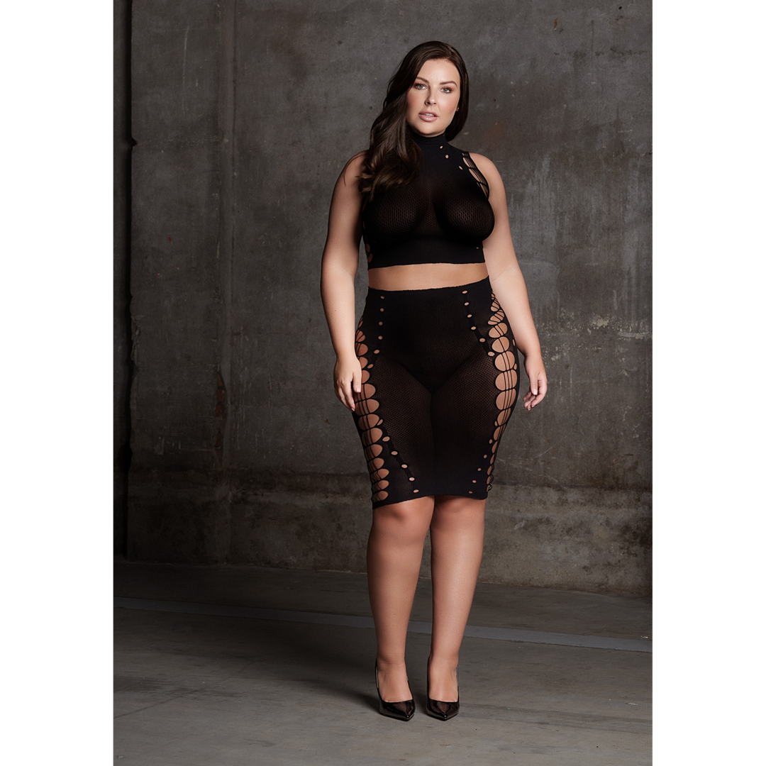 Kala XXXVII – Twee Delige Set met Coltrui, Crop Top en Rok – Plus Size