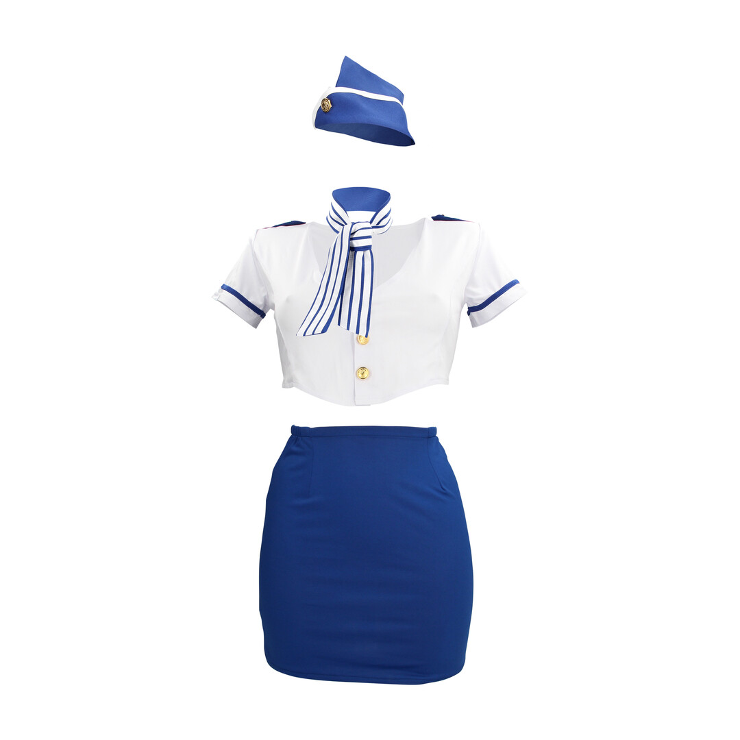 Stewardess Kostuum – S/M – Blauw/Wit