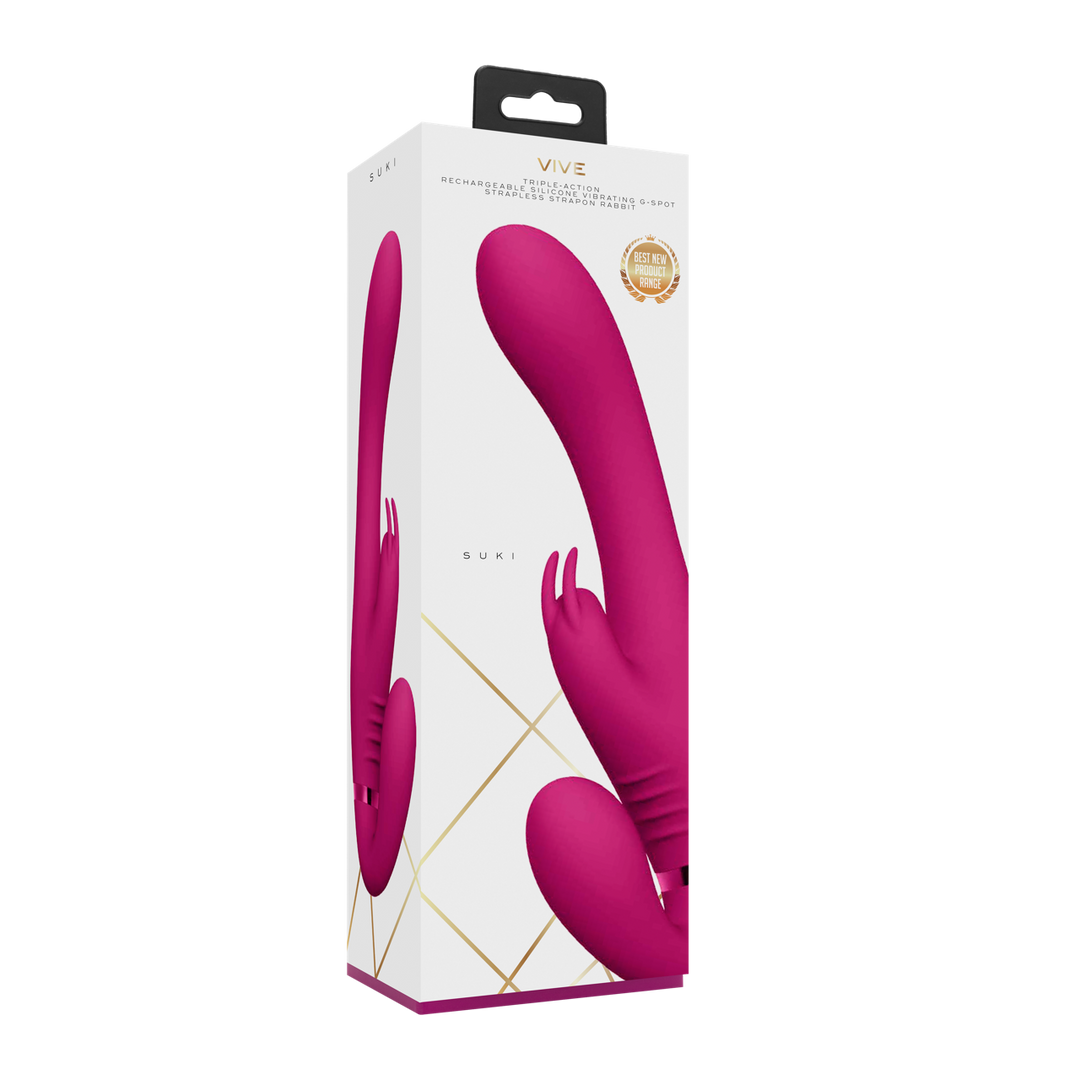 Suki – Vibrerende Strapless Strap-on Rabbit – Roze